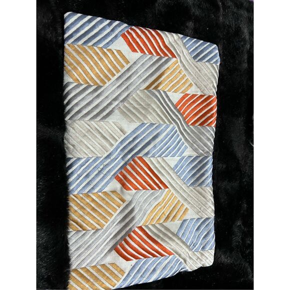Crate & Barrel Pillow Case Embroidered 18x12” Kavita Orange Geometric Stripes - Picture 1 of 3